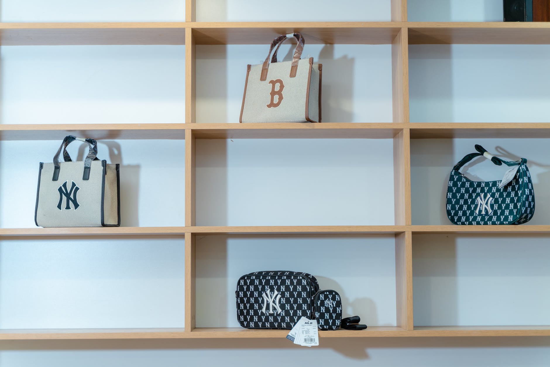 handbags on shelves