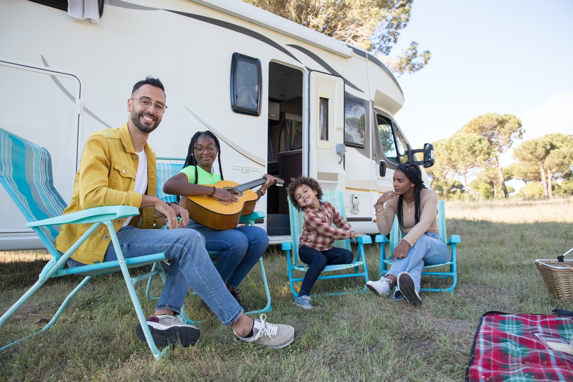 a family smiling at the camera